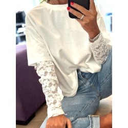 T-shirt manches dentelle