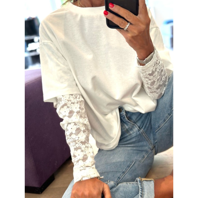 T-shirt manches dentelle