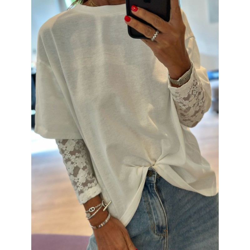 T-shirt manches dentelle