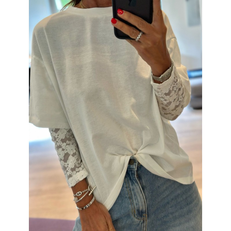 T-shirt manches dentelle