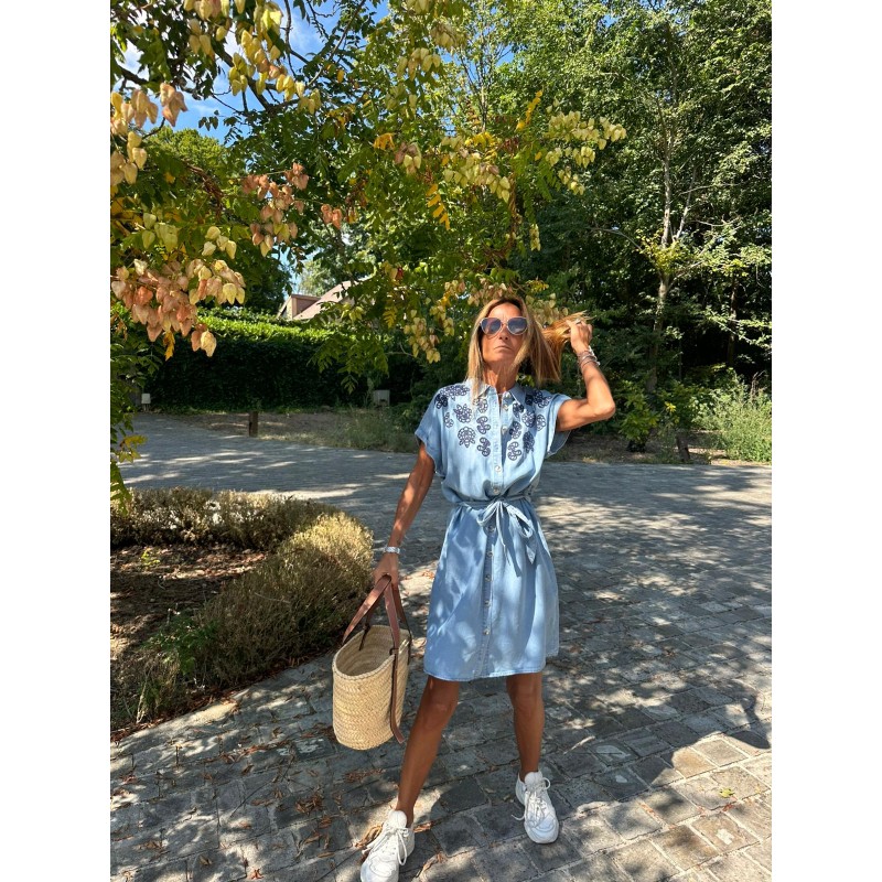 Robe jeans fluide brodée Vic
