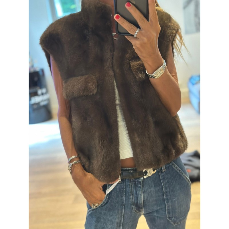 Veste sans manche fourrure Ashley léopard Veste sans manche fourrure Ashley léopard