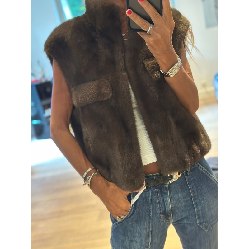 Veste sans manche fourrure Ashley léopard Veste sans manche fourrure Ashley léopard