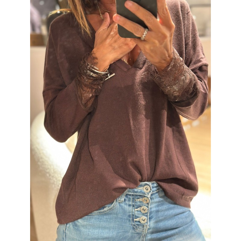 Pull manches dentelles