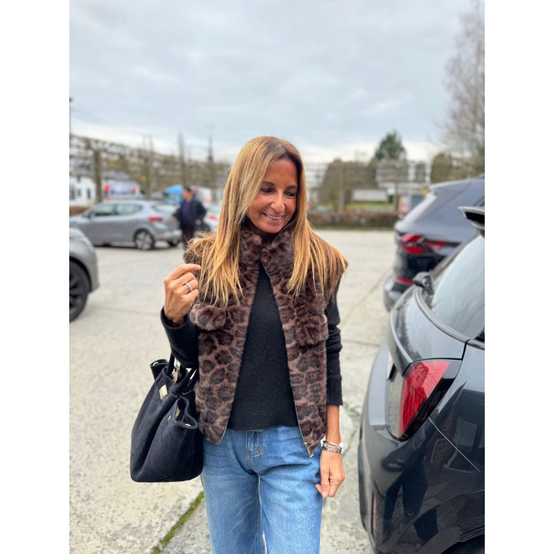 Veste sans manche fourrure Ashley léopard