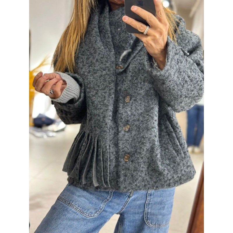 Manteau Asther façon laine avec écharpe amovible assortie