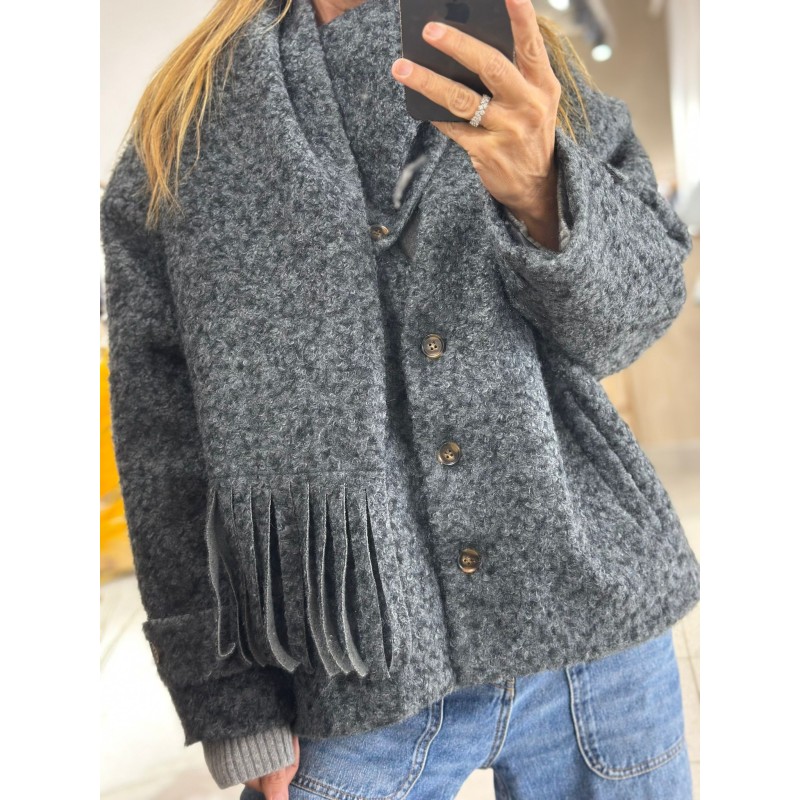 Manteau Asther façon laine avec écharpe amovible assortie