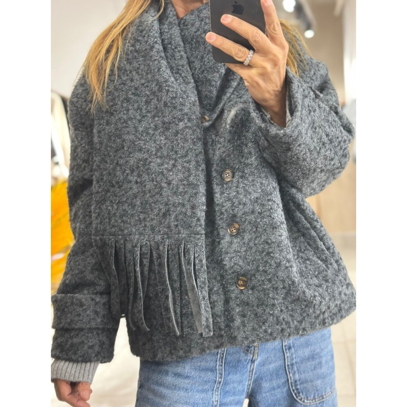 Manteau Asther façon laine avec écharpe amovible assortie