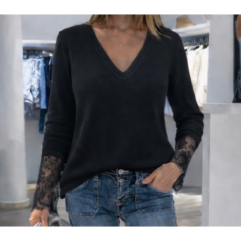 Pull manches dentelles